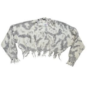Frayed Cropped Knit Sweater Gray and White Distressed Washedup Apparel Small
